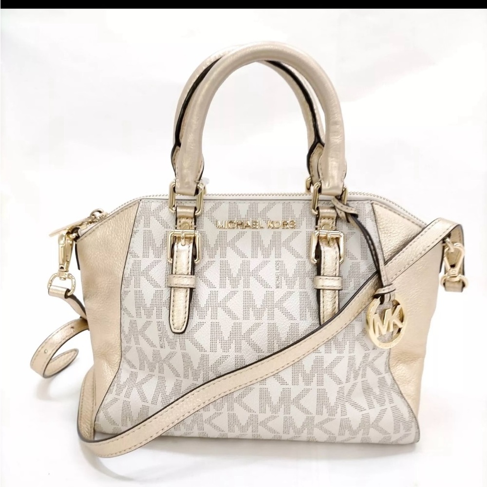 Authentic Michael Kors Cream and Gold Ciara Satchel